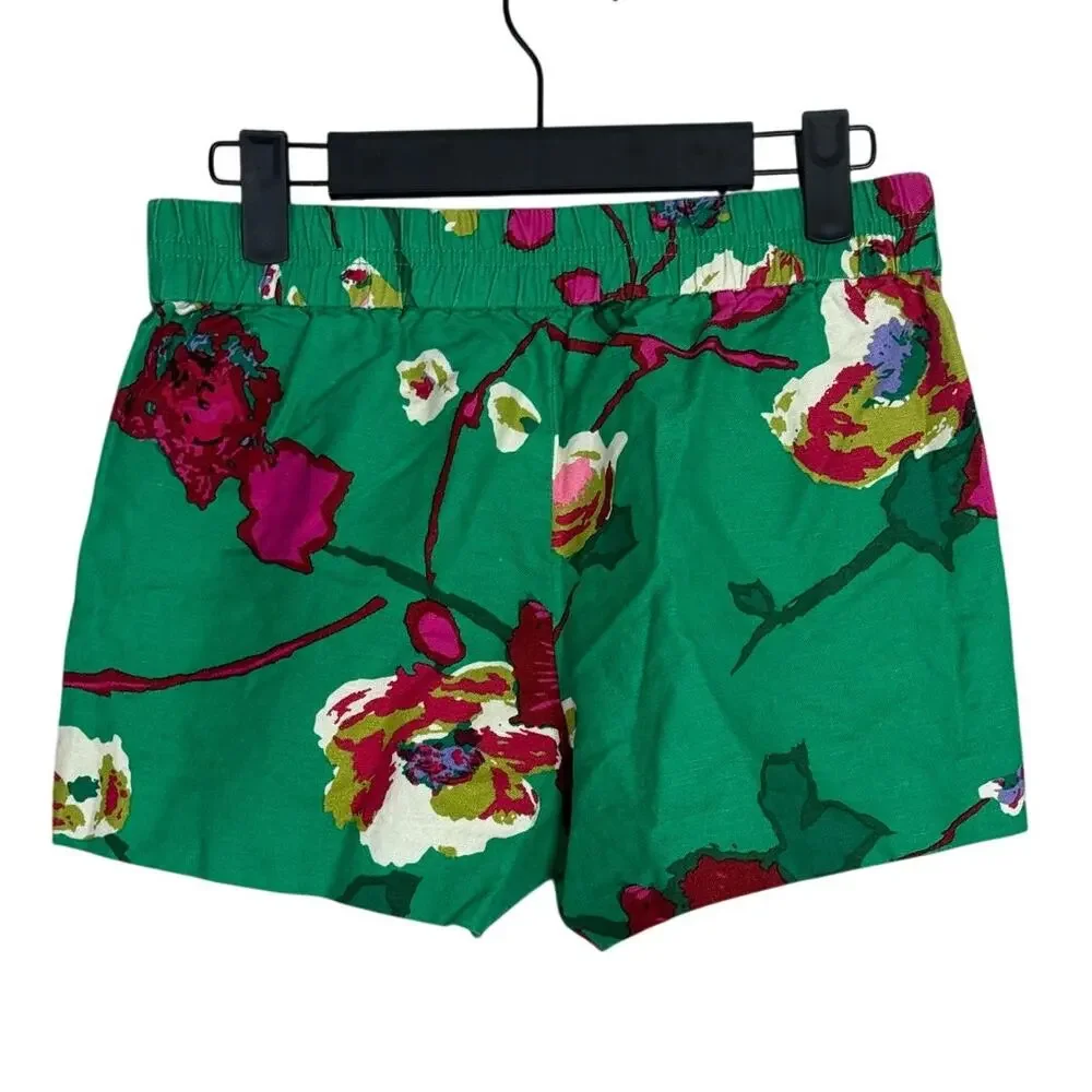 J. Crew Green Floral Print Athletic Shorts with Pink Accents